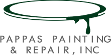 Logo for Pappas Painting & Repair, Inc. featuring a green paint can with dripping paint and company name.