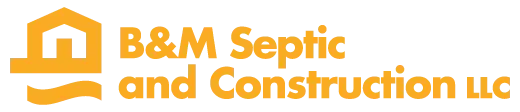Logo for B&M Septic and Construction LLC, featuring a house icon in orange.