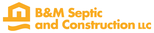 Logo for B&M Septic and Construction LLC, featuring a house icon in orange.