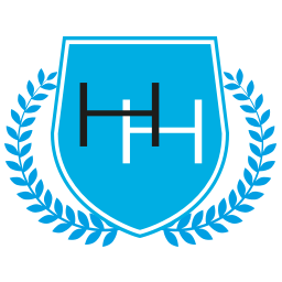 Blue shield with two stylized 