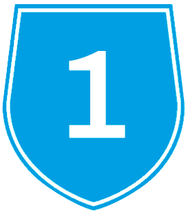 Blue shield road sign with white