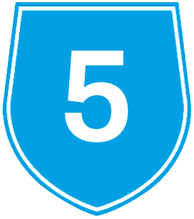 Blue shield road sign with white