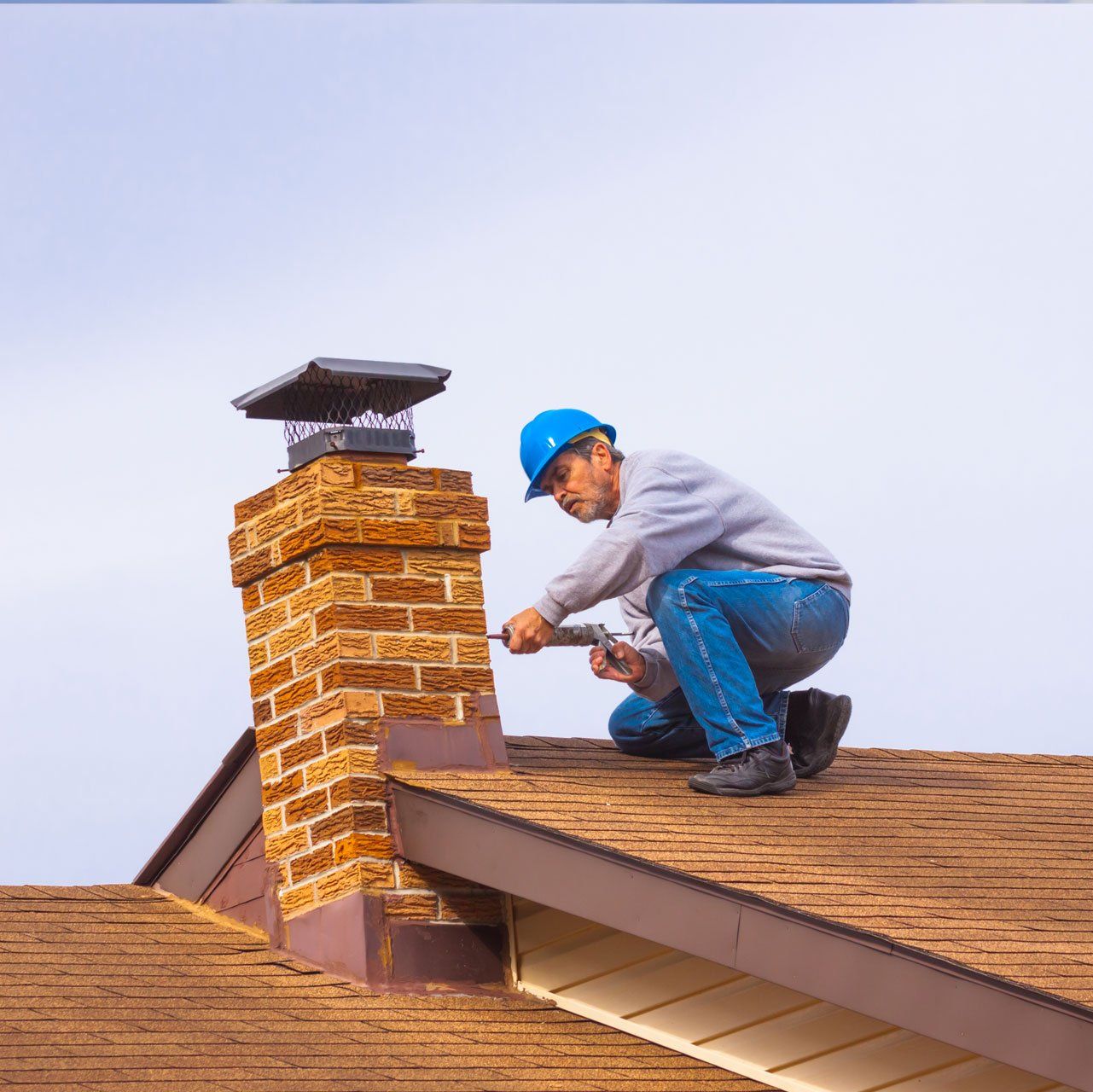Contractor On The Roof Caulking Chimney | Hudson Valley NY | Ms Ok Chimney Service Contractor On The Roof Caulking Chimney | Hudson Valley NY | Ms Ok Chimney Service