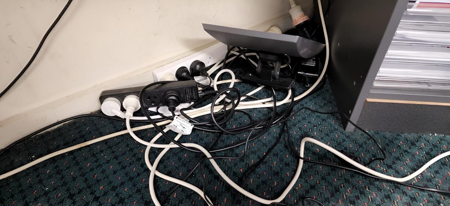 A Bunch of Wires Are Laying on the Floor Next to a Laptop — Coastal Test & Tag in Kempsey, NSW
