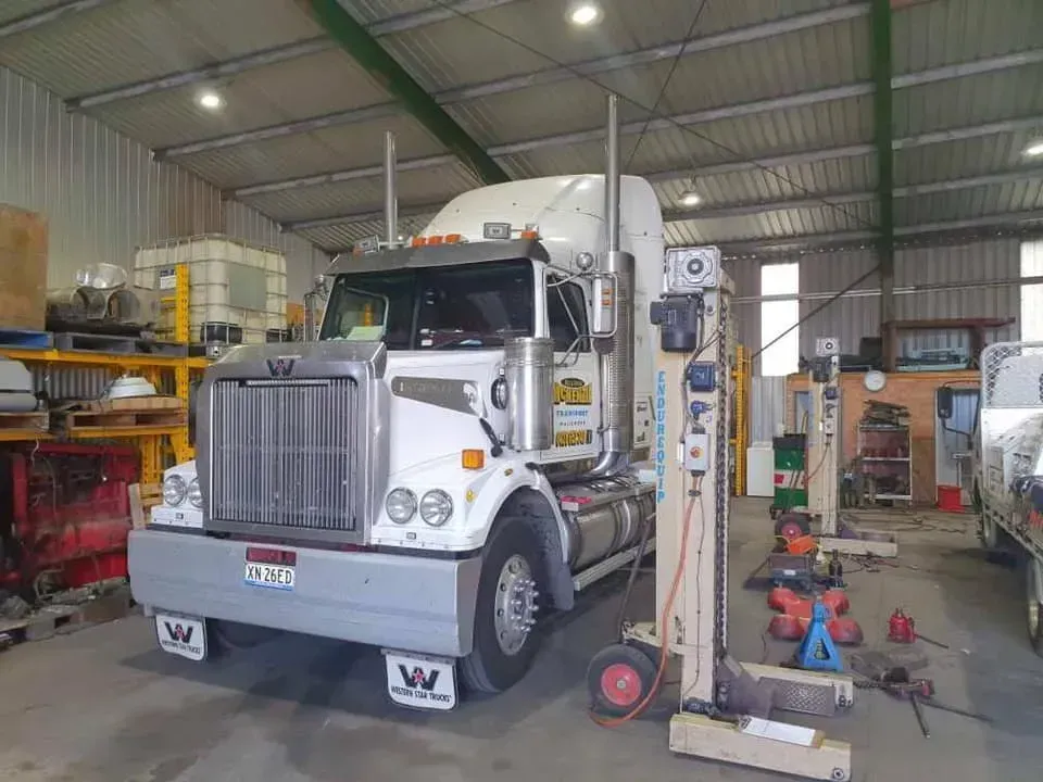 A White Western Star Semi-truck Parked Inside — Mid North Coast Heavy Vehicle Repairs In Wauchope, NSW