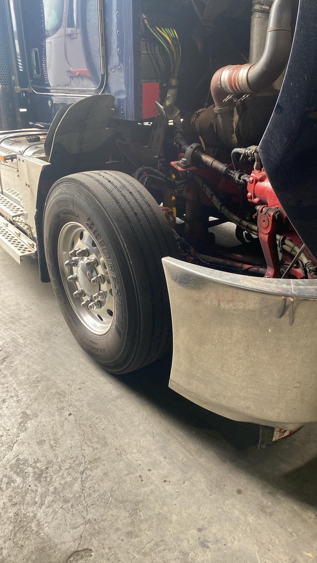 Front Tire and Chrome Bumper of a Large Semi-truck — Mid North Coast Heavy Vehicle Repairs In Bonny Hills, NSW