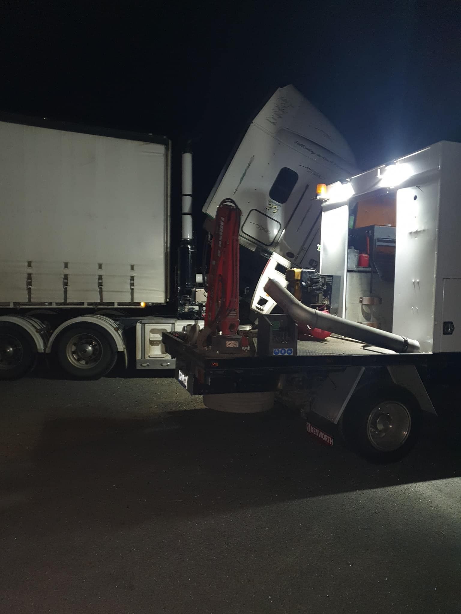 A Truck Cab is Tilted Forward for Maintenance — Mid North Coast Heavy Vehicle Repairs In Kew, NSW