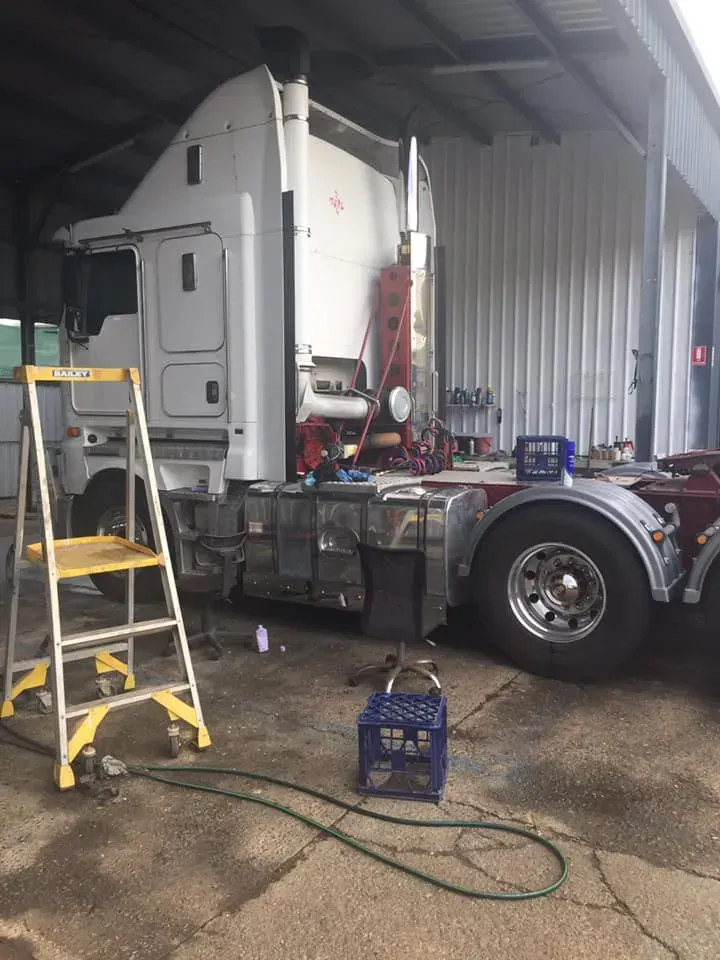 A White Semi-truck Parked in a Workshop Bay — Mid North Coast Heavy Vehicle Repairs In Wauchope, NSW