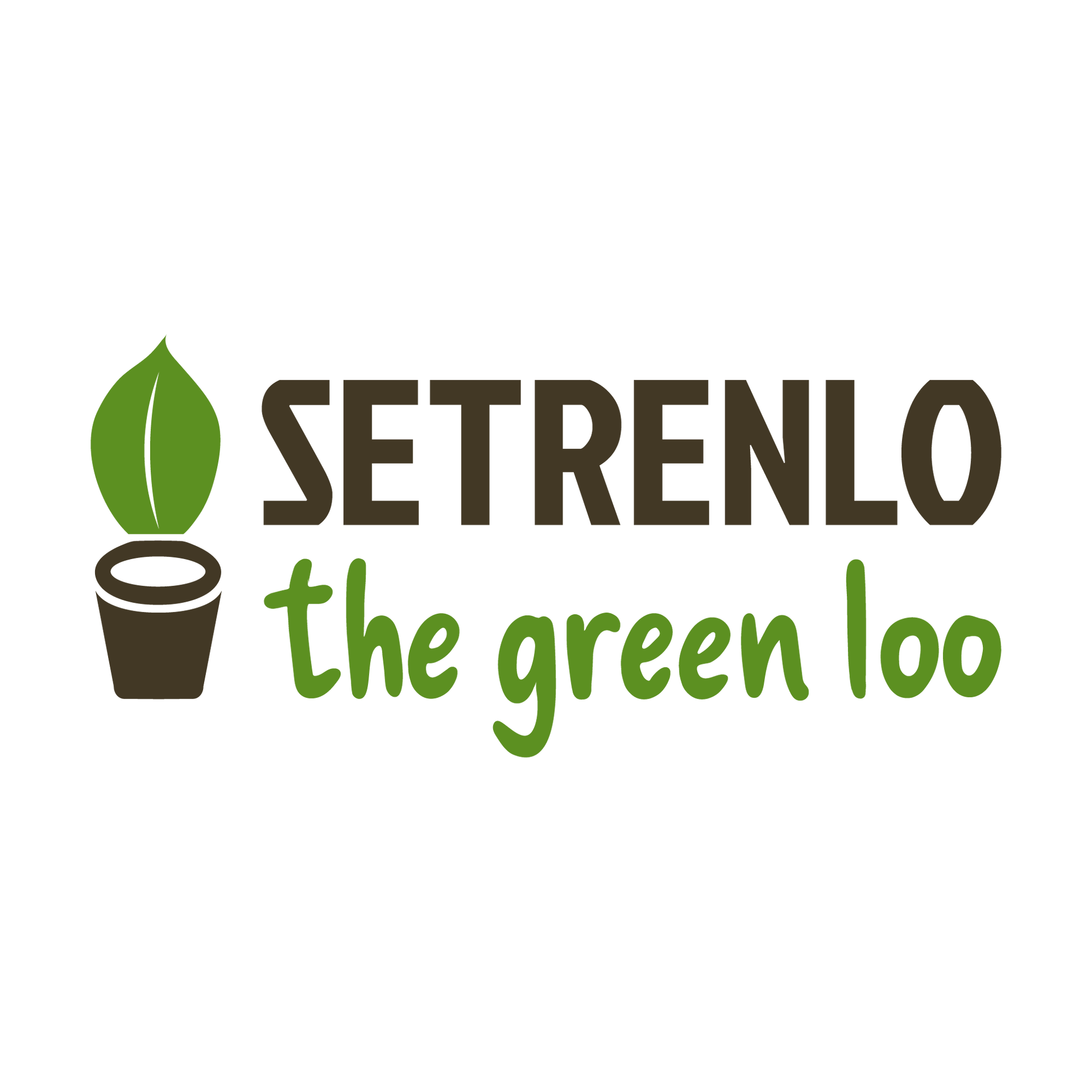 Logo mit dem Wort SETRENLO, Pflanzengrafik und dem Text „die grüne Toilette“.