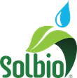 Ein Logo für Solbio mit einem Blatt und einem Wassertropfen.