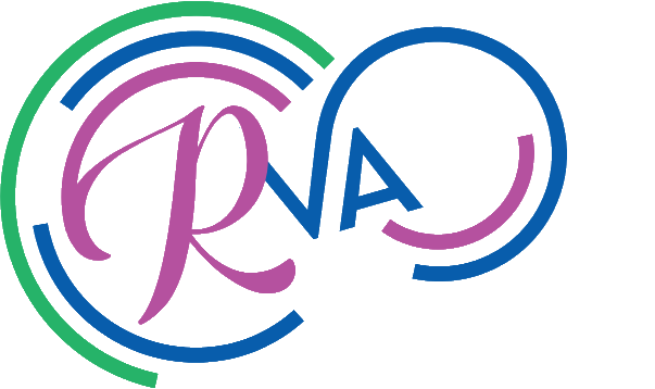 Stylized purple “R” and blue “A” logo with green, blue, and pink circular swooshes