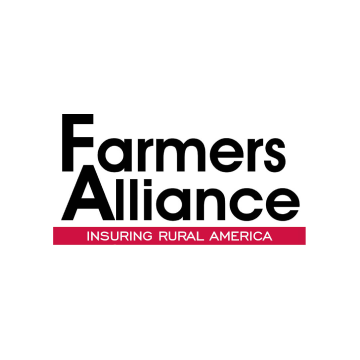 Logo for Farmers Alliance featuring black text, with the words