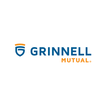 Logo for Grinnell Mutual: a blue shield icon with a G inside and yellow accents, followed by the text
