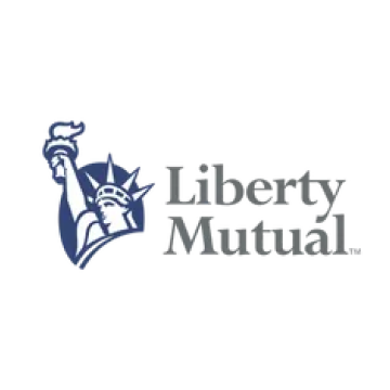 Liberty Mutual logo featuring a dark blue stylized Statue of Liberty silhouette next to the text