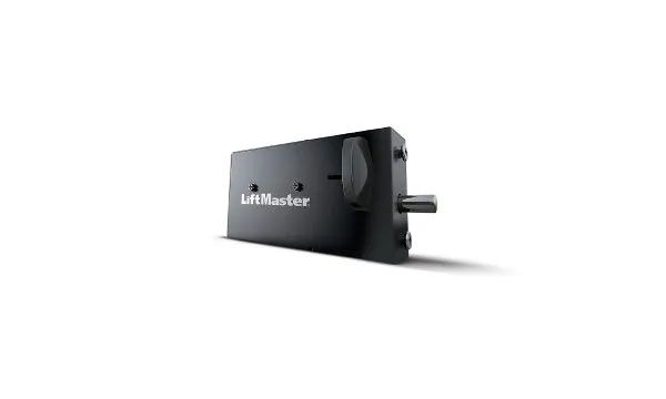 Black LiftMaster garage door opener.