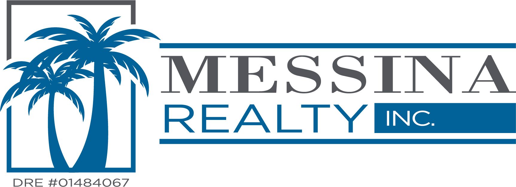 Messina Realty Inc. logo with blue palm trees and teal text on white background