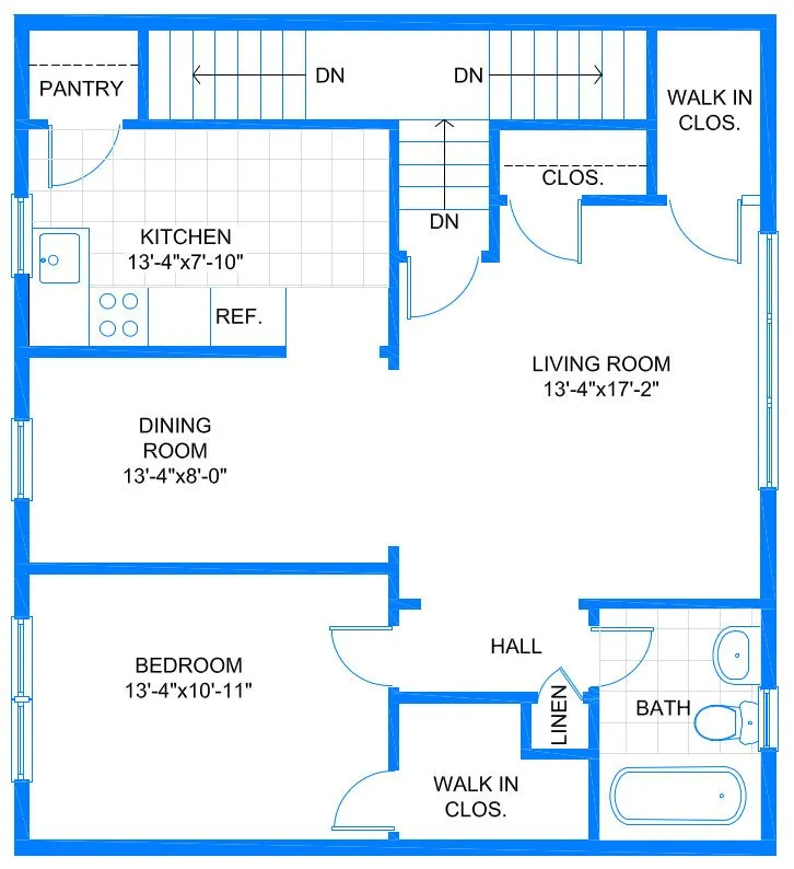 1 Bedroom 1 Bathroom Floorplan