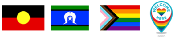 Australian aboriginal flag, Torres Strait Islander flag, and LGBT flags