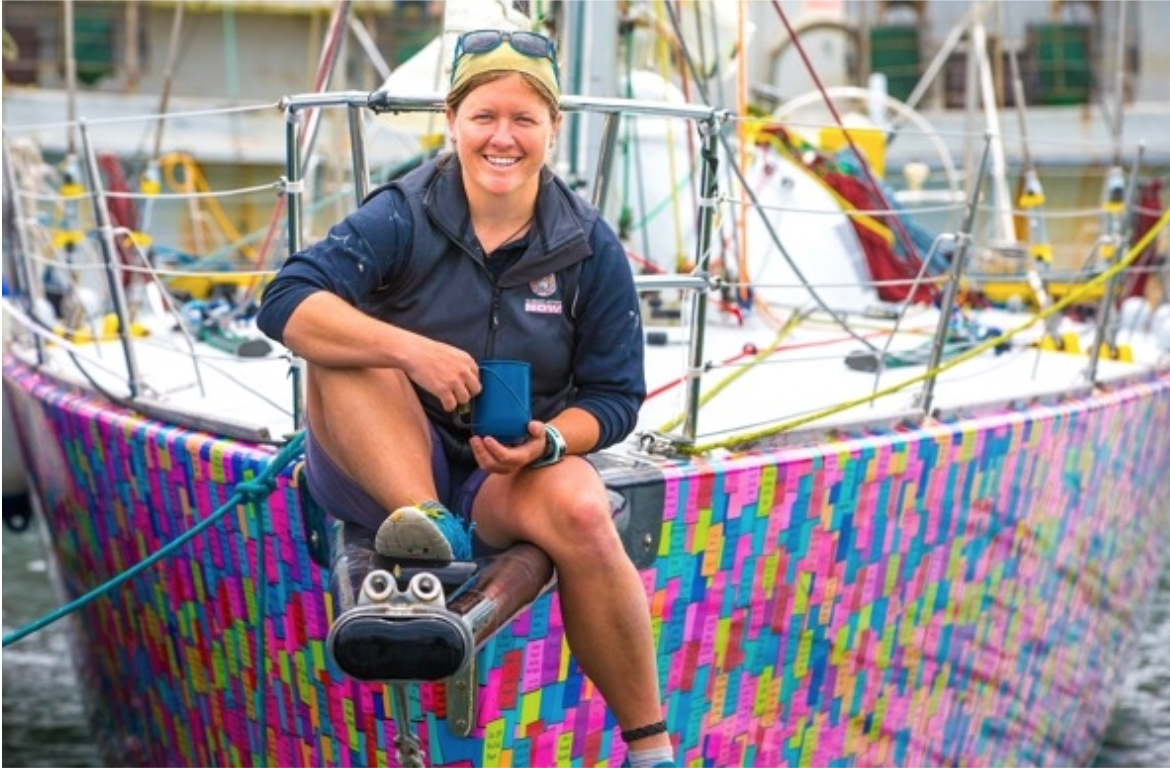 Lisa Blair sitting on her boat