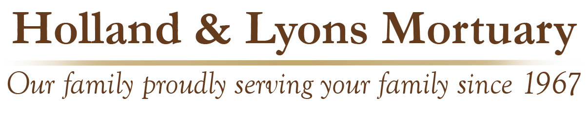 Holland & Lyons Mortuary logo: Brown text,