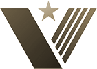Gold-toned logo with the letter 