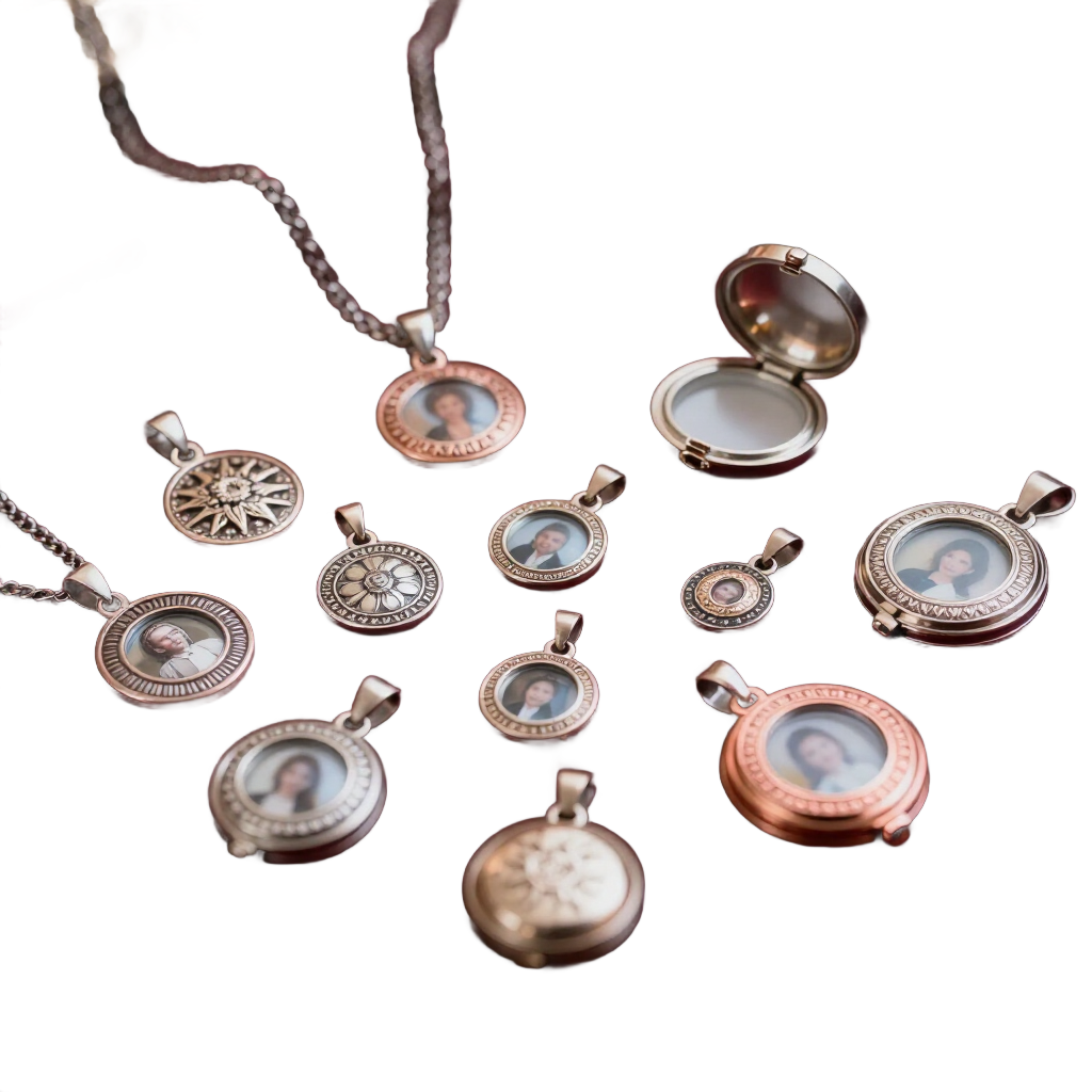 International Funeral Service Southview Trenton NJ - Assorted vintage pendant lockets and necklaces in silver, rose gold.