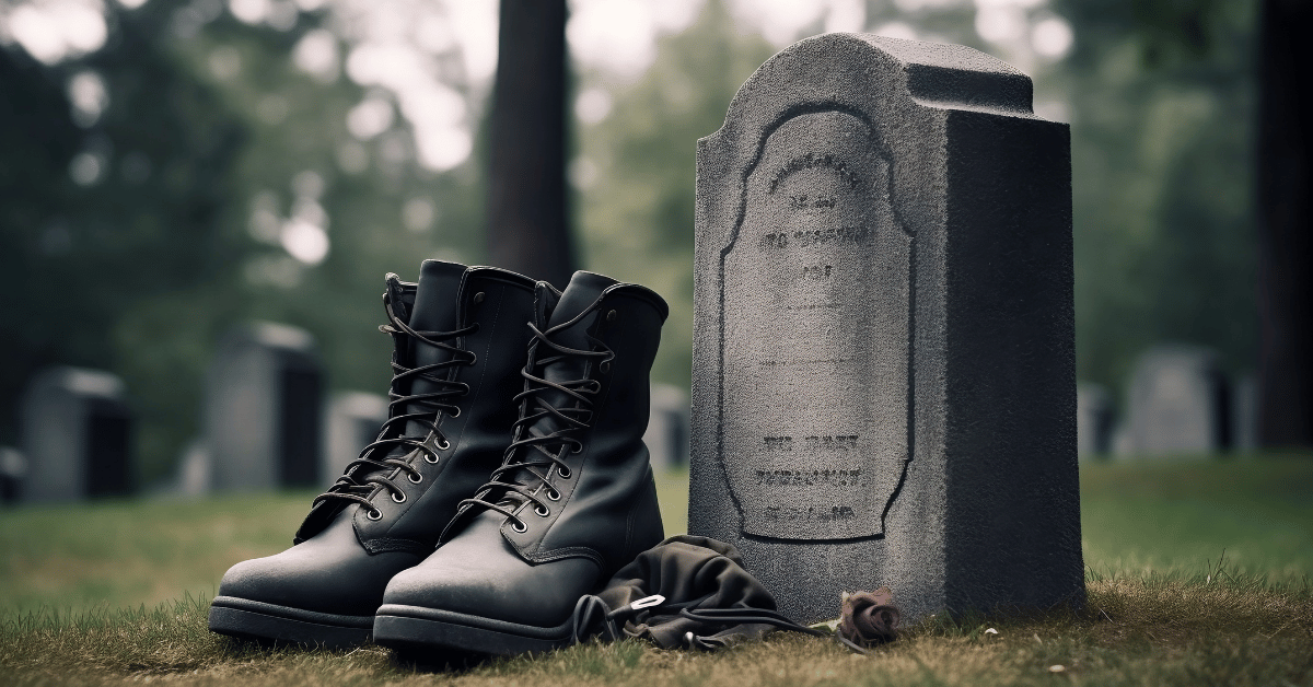 International Funeral Service Southview Trenton NJ - Black boots beside a gray gravestone in a cemetery.