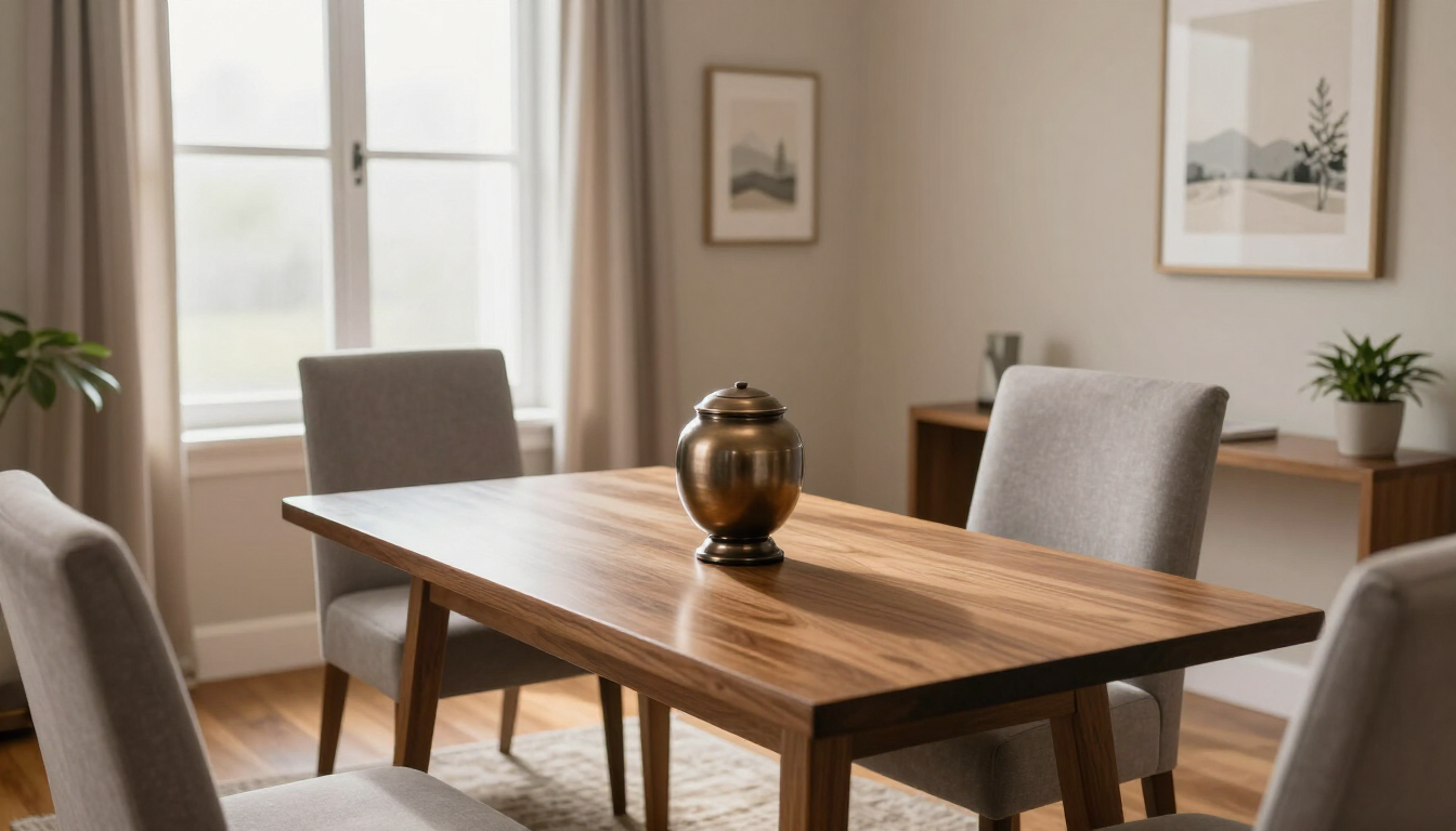 Direct cremation planning consultation with a simple urn