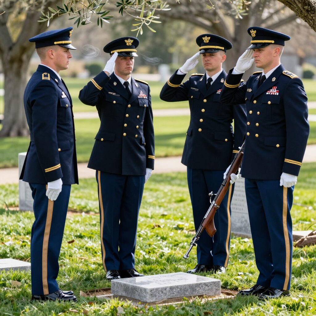 International Funeral Service Southview Trenton NJ - Four uniformed military personnel salute at a gravesite memorial outdoor