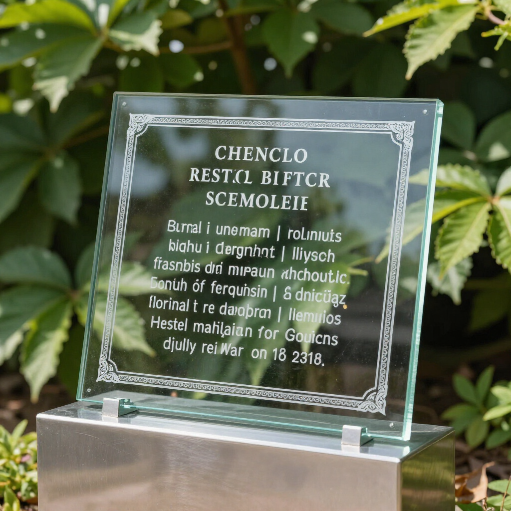 International Funeral Service Southview Trenton NJ - Glass award plaque on a base with engraved text, displayed outdoors.