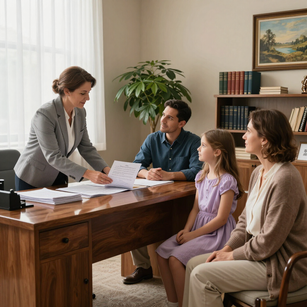 International Funeral Service Southview Trenton NJ - Therapist meeting with a family in a warm office, reviewing paperwork.