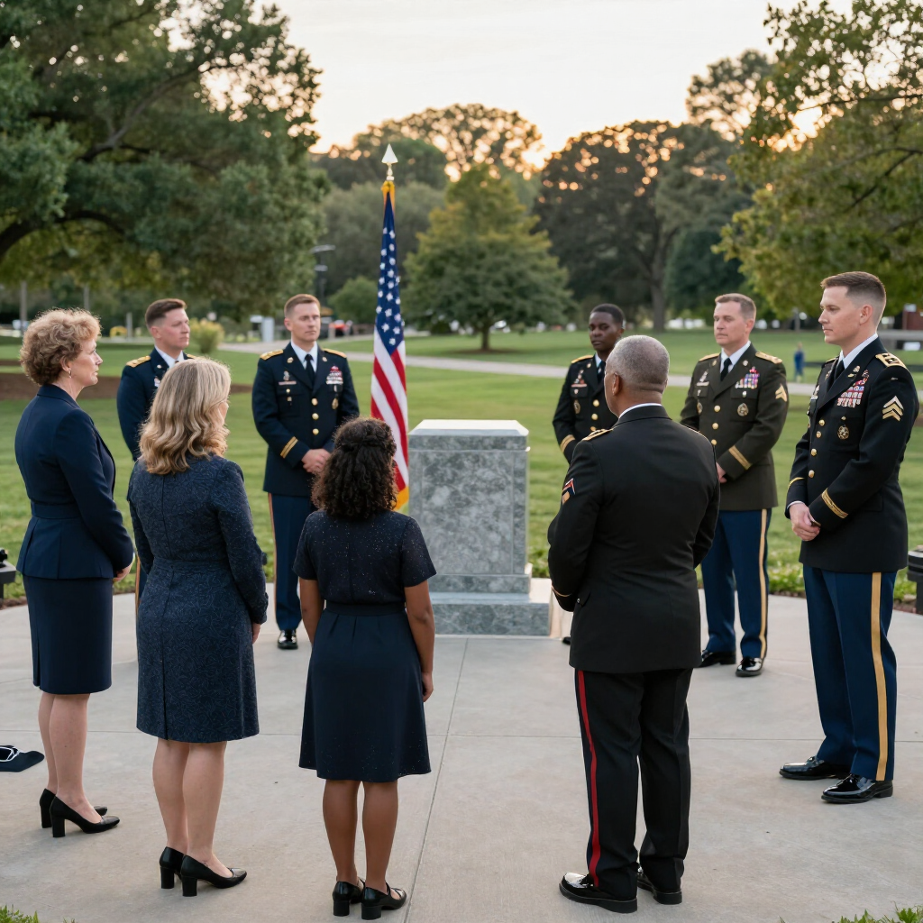 International Funeral Service Southview Trenton NJ - Military personnel and civilians stand in a circle at an outdoor flag.
