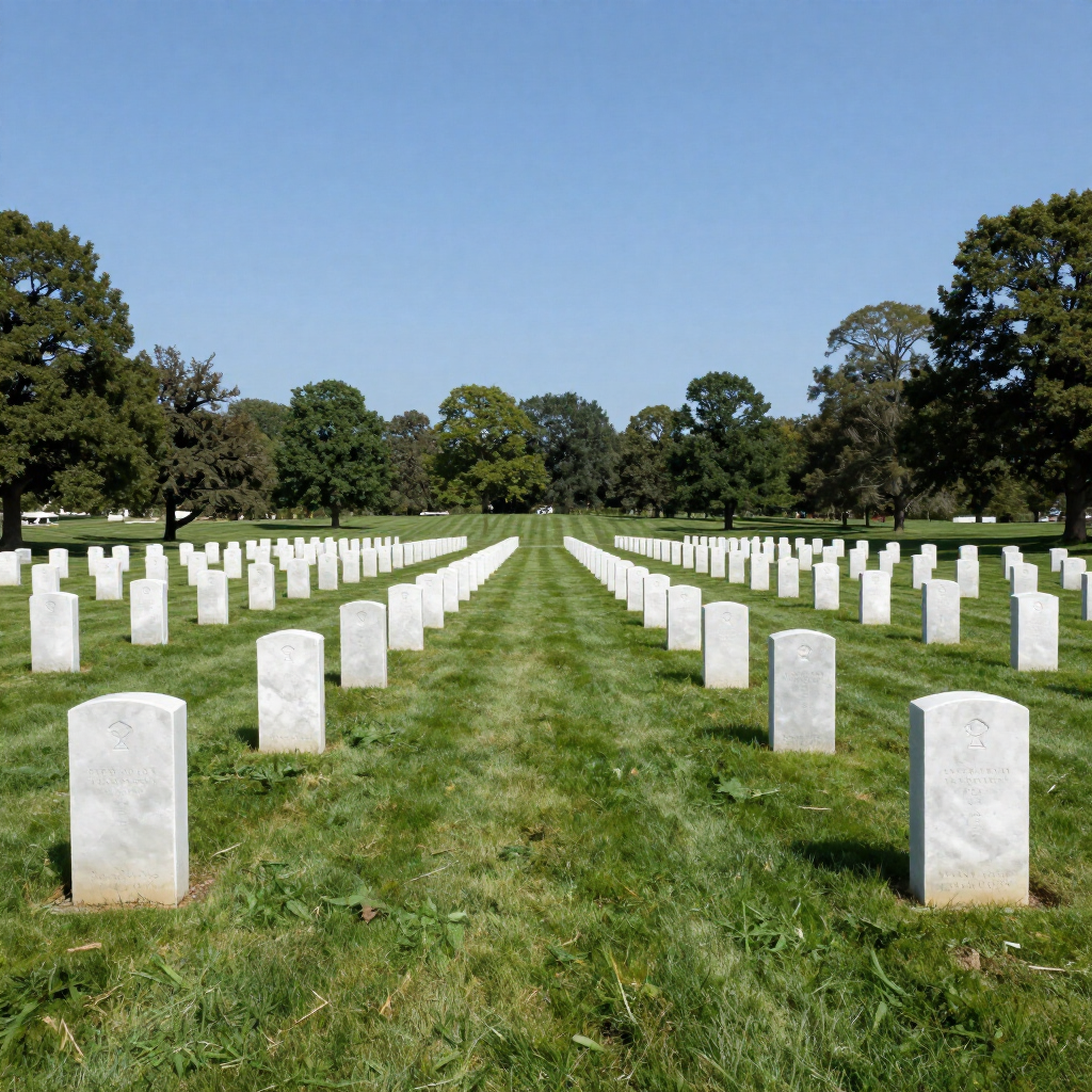 International Funeral Service Southview Trenton NJ - Rows of white gravestones in a green cemetery under a clear blue sky