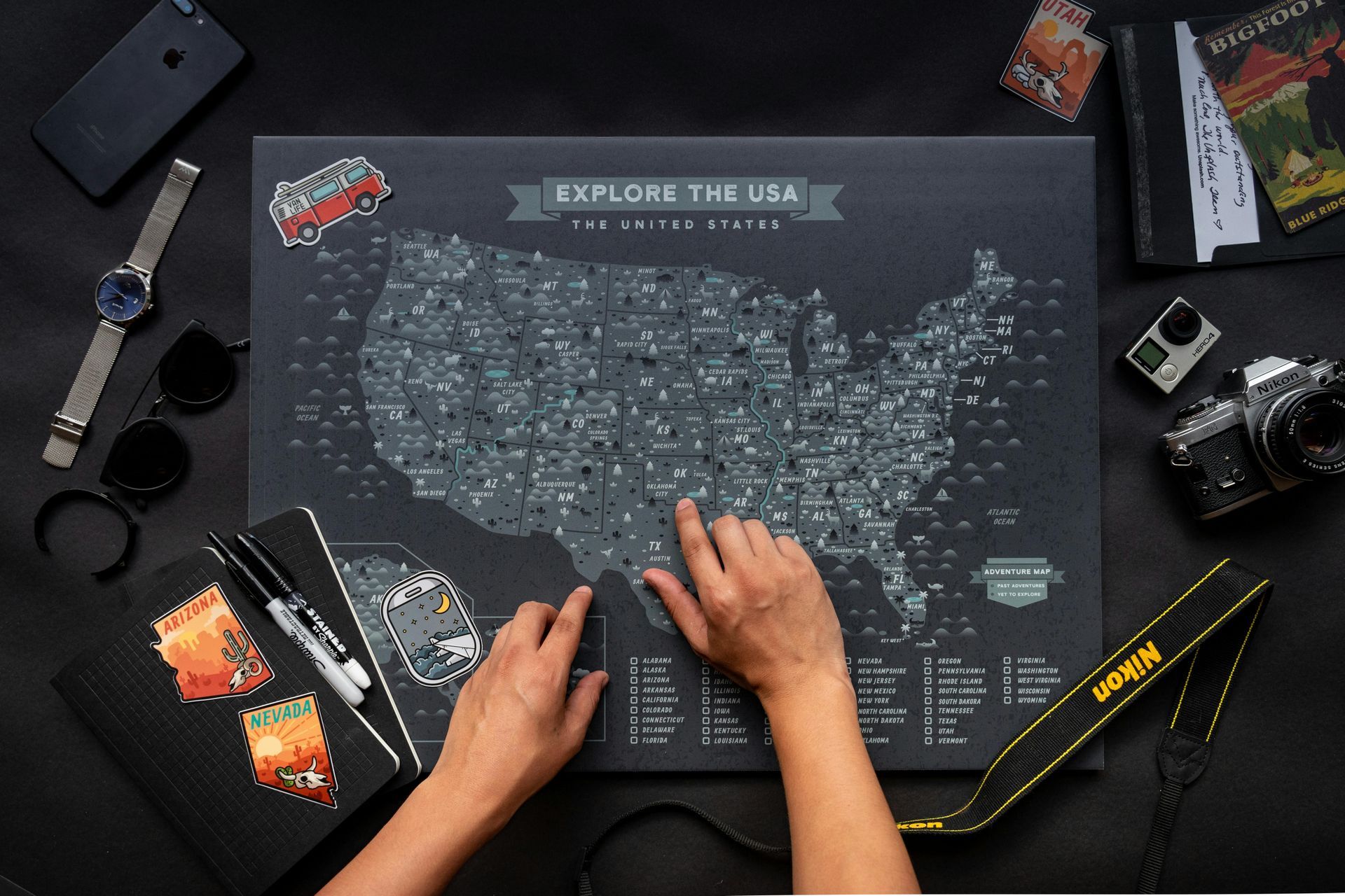 International Funeral Service Southview Trenton NJ - Hand placing puzzle piece on a dark world map, surrounded by travel item