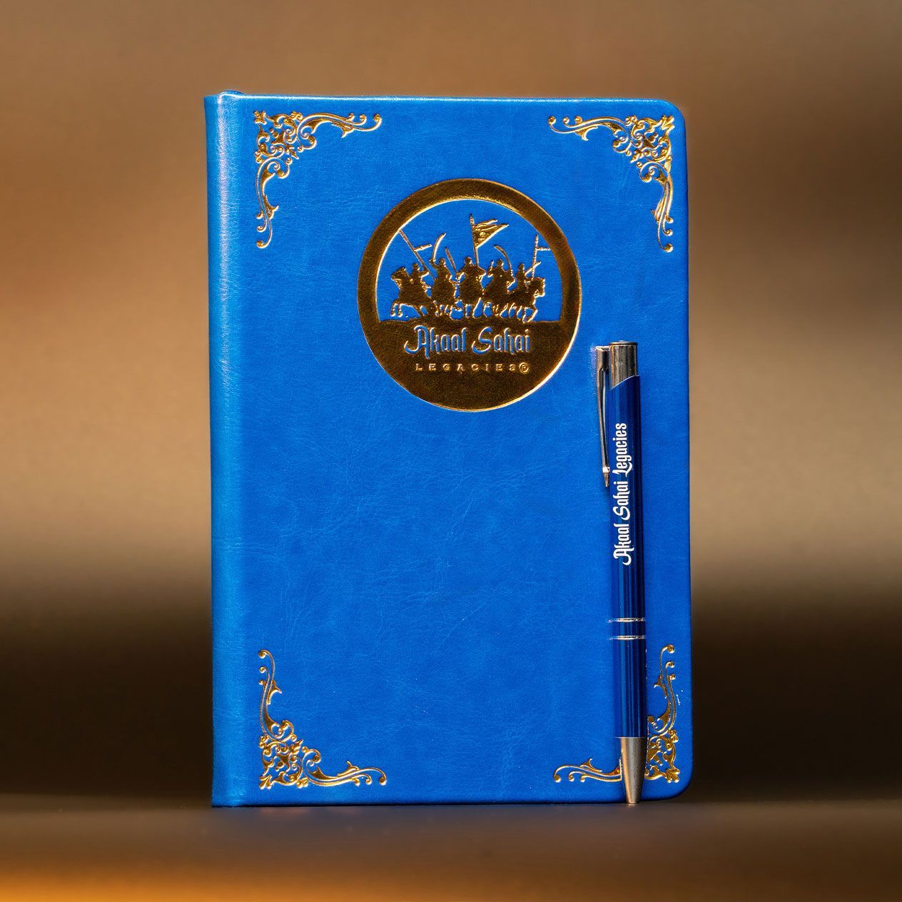 A5 leather-style notebook and ballpoint pen set by Akaal Sahai Legacies