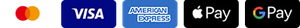Accepted payment methods including Visa, Mastercard, American Express, Apple Pay and Google Pay