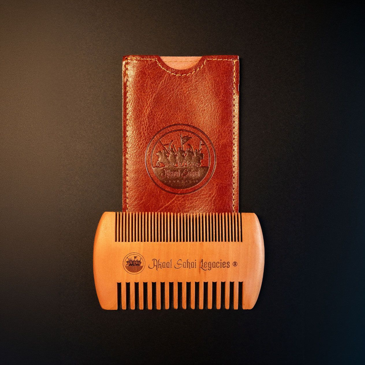 Pocket beard comb with leather pouch by Akaal Sahai Legacies
