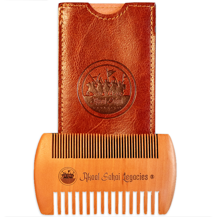 Pocket beard comb with leather pouch by Akaal Sahai Legacies