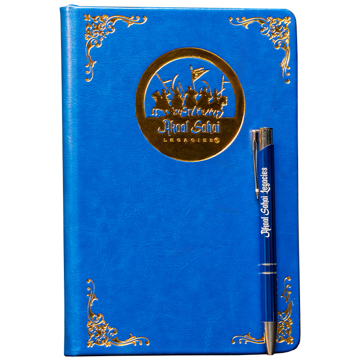 A5 leather-style notebook and ballpoint pen set by Akaal Sahai Legacies