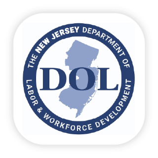 New Jersey Department of Labor & Workforce Development logo with blue DOL text and state outline