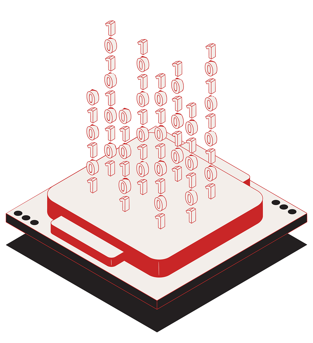 Red and white layered platform with many translucent red padlock icons rising from it