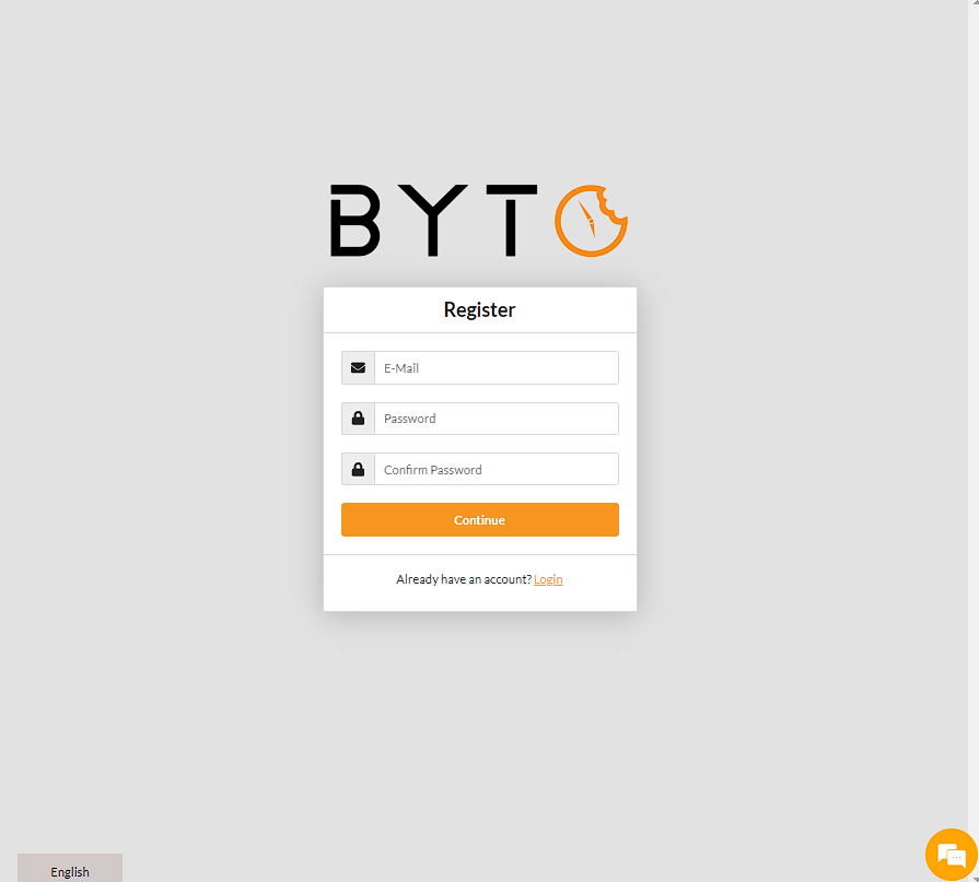 BYTO Login Screen