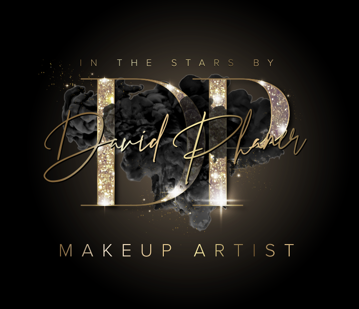 A logo for a makeup artist with a black background