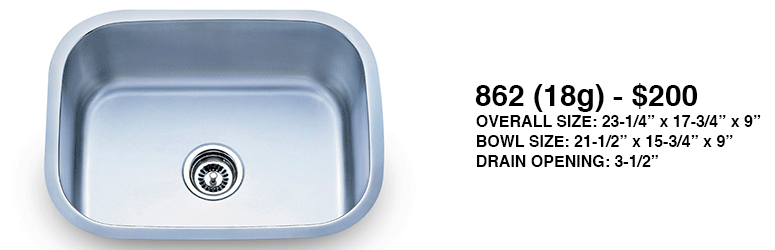 Stainless steel undermount kitchen sink with rounded corners and drain centered at bottom
