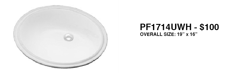 Round white flush-mount ceiling light fixture, labeled PF1714UWH, 19