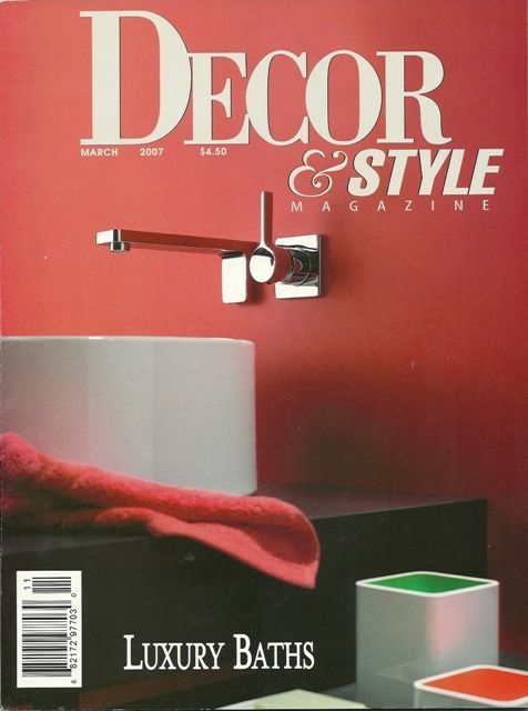 Decor & Style magazine cover with red bathroom décor and the headline “Luxury Baths”