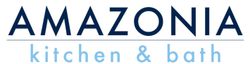 Amazonia Kitchen & Bath | San Diego Amazonia kitchen & bath logo with navy and light blue text on a white background