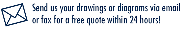 Envelope icon with text: “Send us your drawings or diagrams via email or fax for a free quote within 24 hours!”