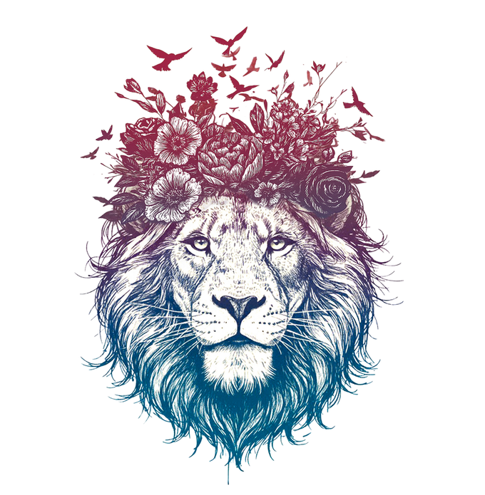 Illustrated lion with floral crown — Pilates Cult brand symbol, Santa Barbara Pilates studio