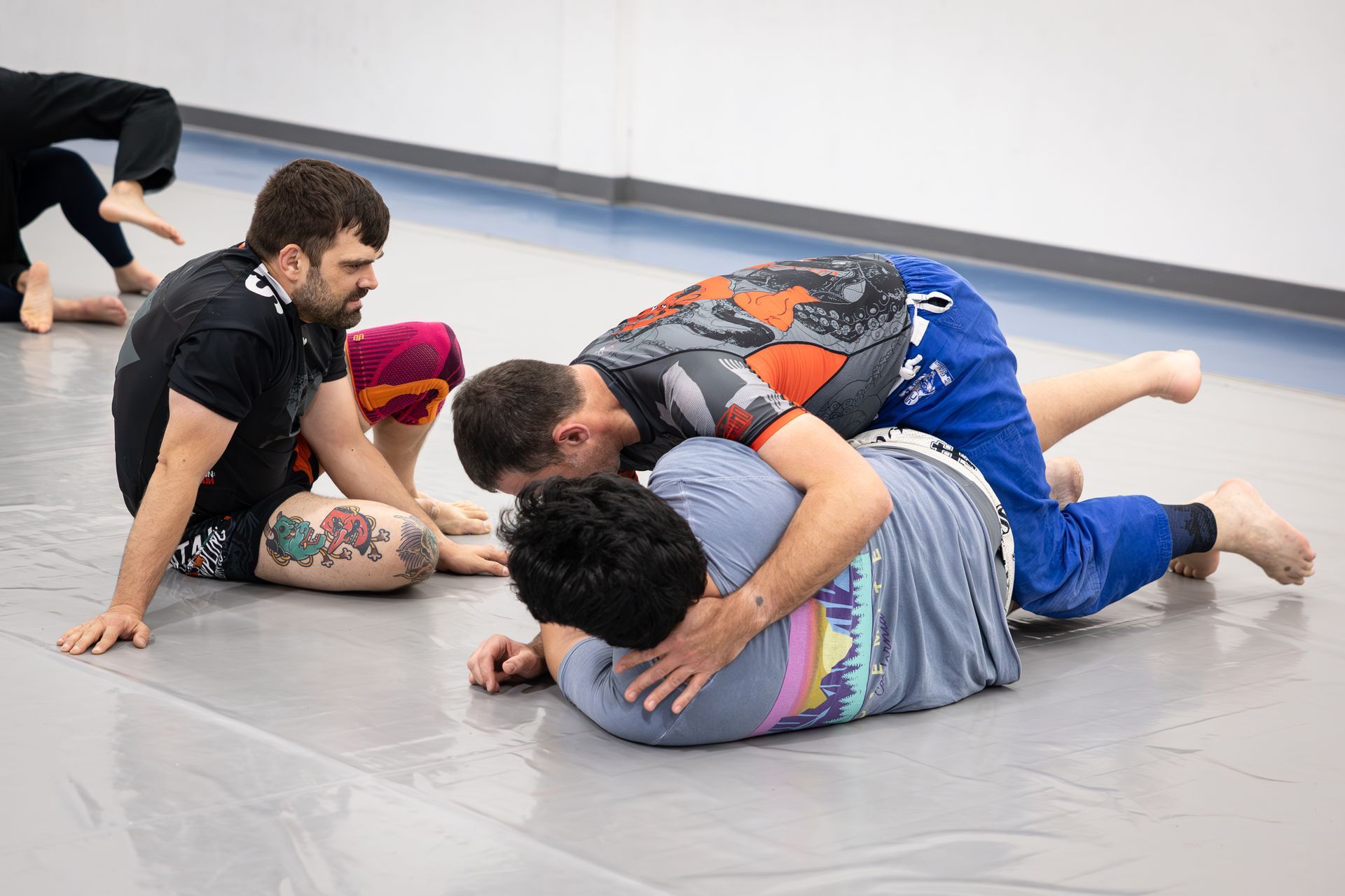 Adults drilling Jiu-Jitsu techniques at Soulcraft Martial Arts in Hamden, CT to build fitness and focus